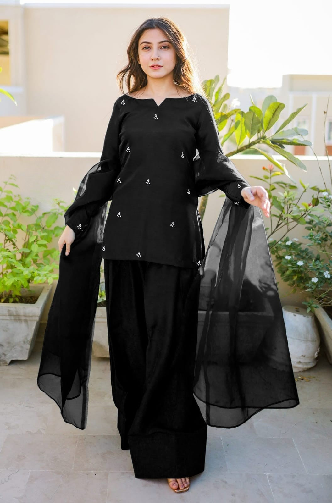 Short Silk Farshi Shalwar 3-Piece Set