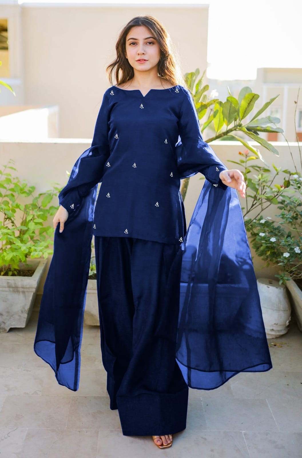 Short Silk Farshi Shalwar 3-Piece Set