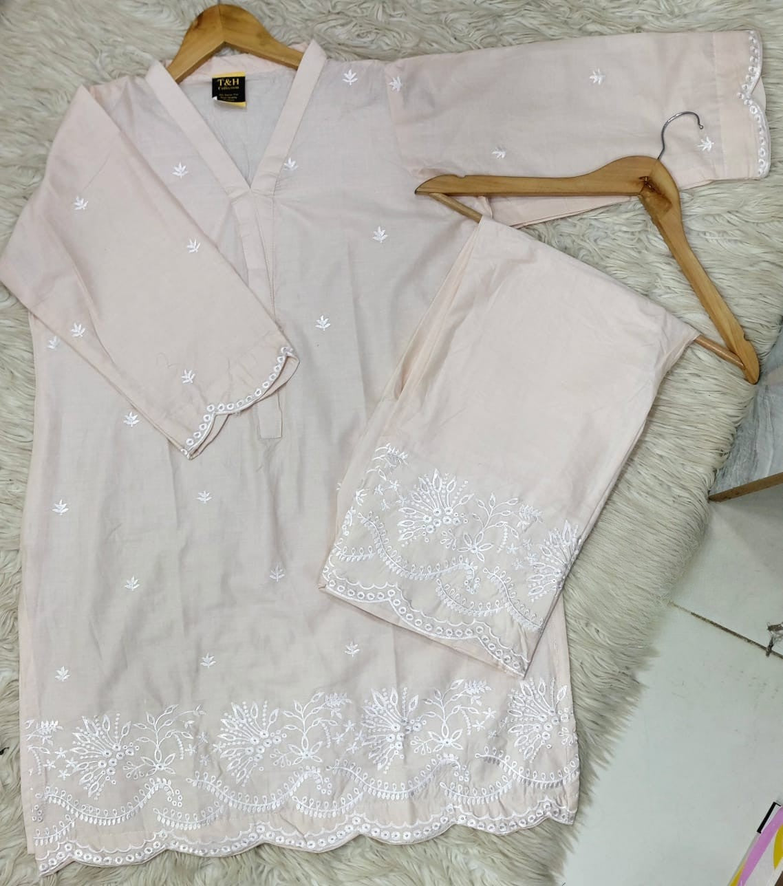 Pastel Bloom 2-Piece Chickenkari Embroidered Suit