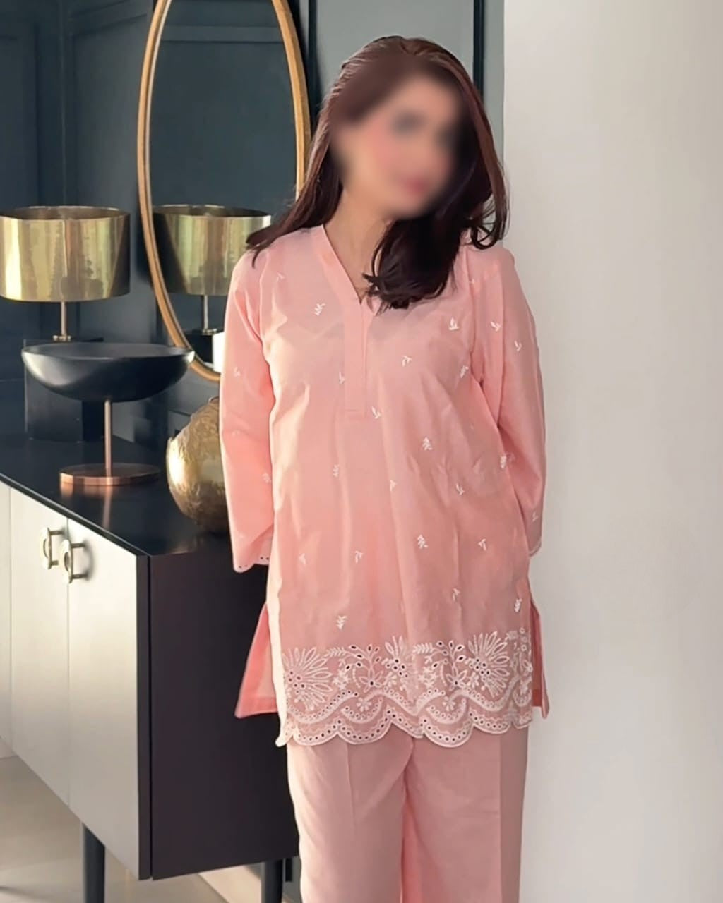 Pink - Peach Blossom – 2-Piece Pure Lawn Chickenkari Suit