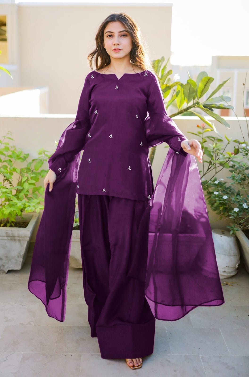 Short Silk Farshi Shalwar 3-Piece Set